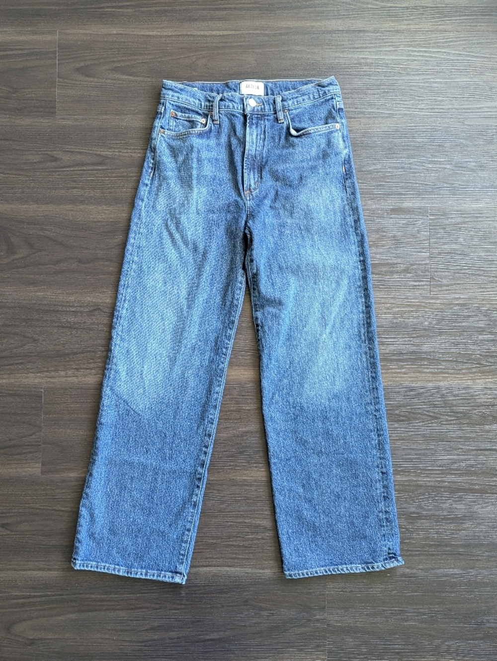 Agolde Harper High Rise Straight Leg Jeans 28 Petite Blue Denim Minimalist